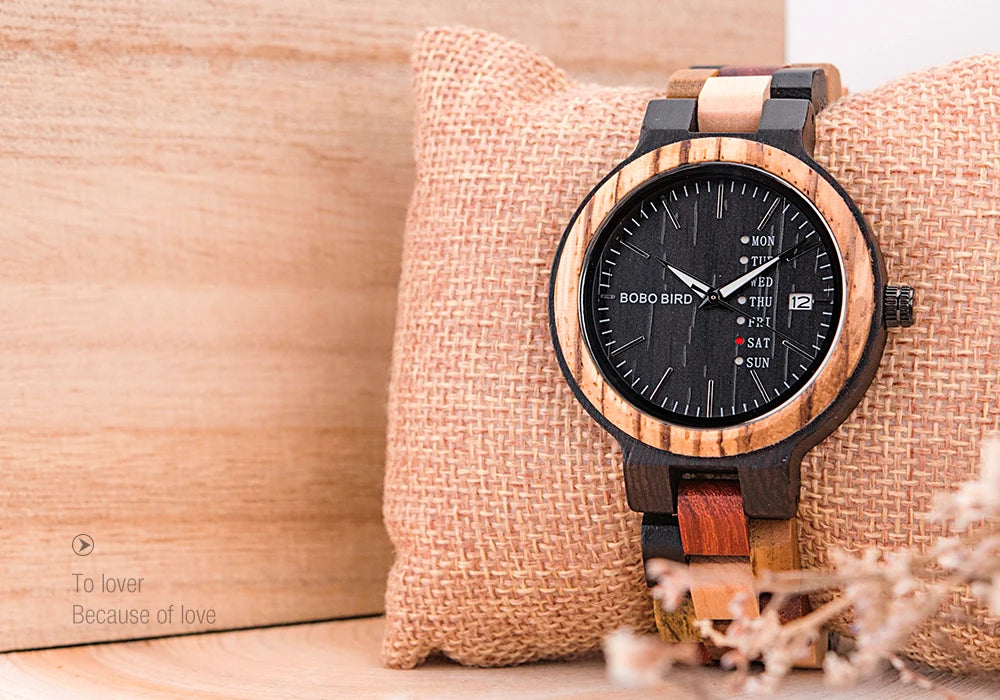Relógio de pulso zegarek bobo bird para homens e mulheres, relógio de quartzo com pulseira de madeira colorida