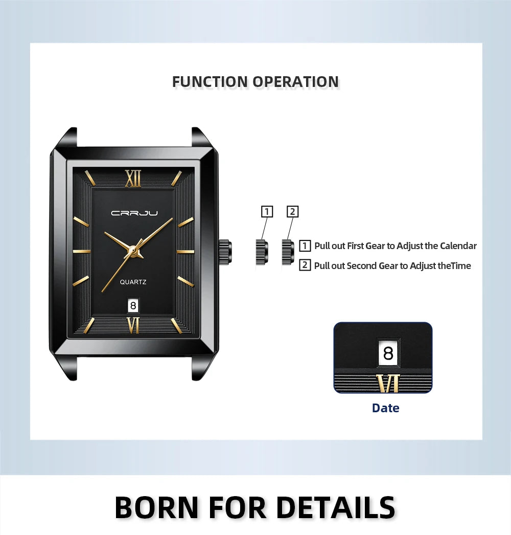 Crrju luxo relógio de ouro masculino quadrado japão quartzo fino malha aço à prova dwaterproof água esportes data automática relógios pulso relogio masculino