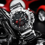 Relogio masculino crrju esporte cronógrafo relógios masculinos marca superior de luxo aço completo relógio quartzo à prova dwaterproof água grande dial relógio masculino