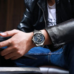 CURREN relógio de pulso masculino, relógio azul de aço inoxidável com pulseira data relógios luxuosos à prova d'água para homens de negócios