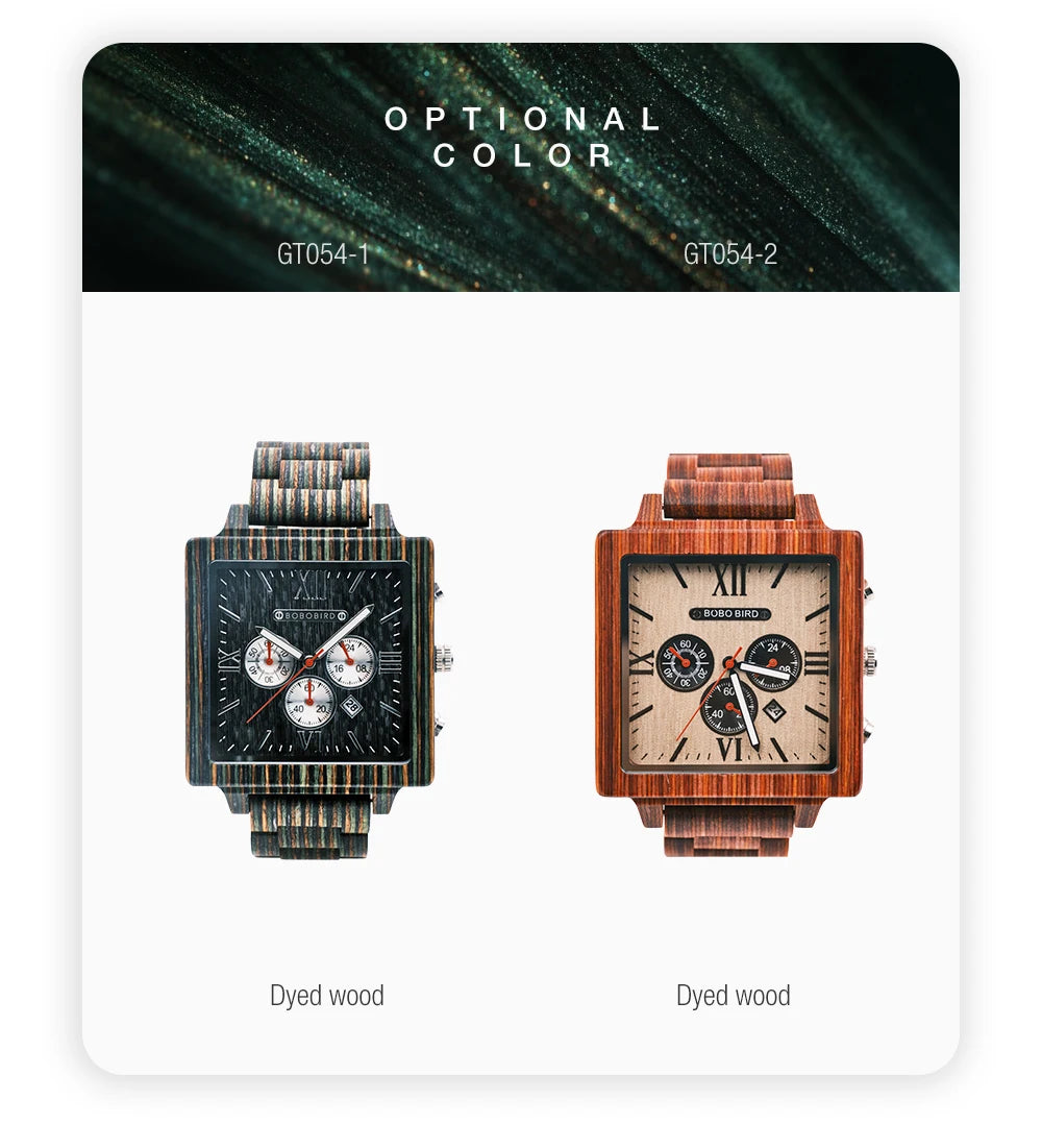 BOBOBIRD-Relógio De Quartzo Com Calendário, Relógios De Madeira Tingida, Relógio De Pulso Personalizado, Leve, Presente Para O Dia Dos Pais