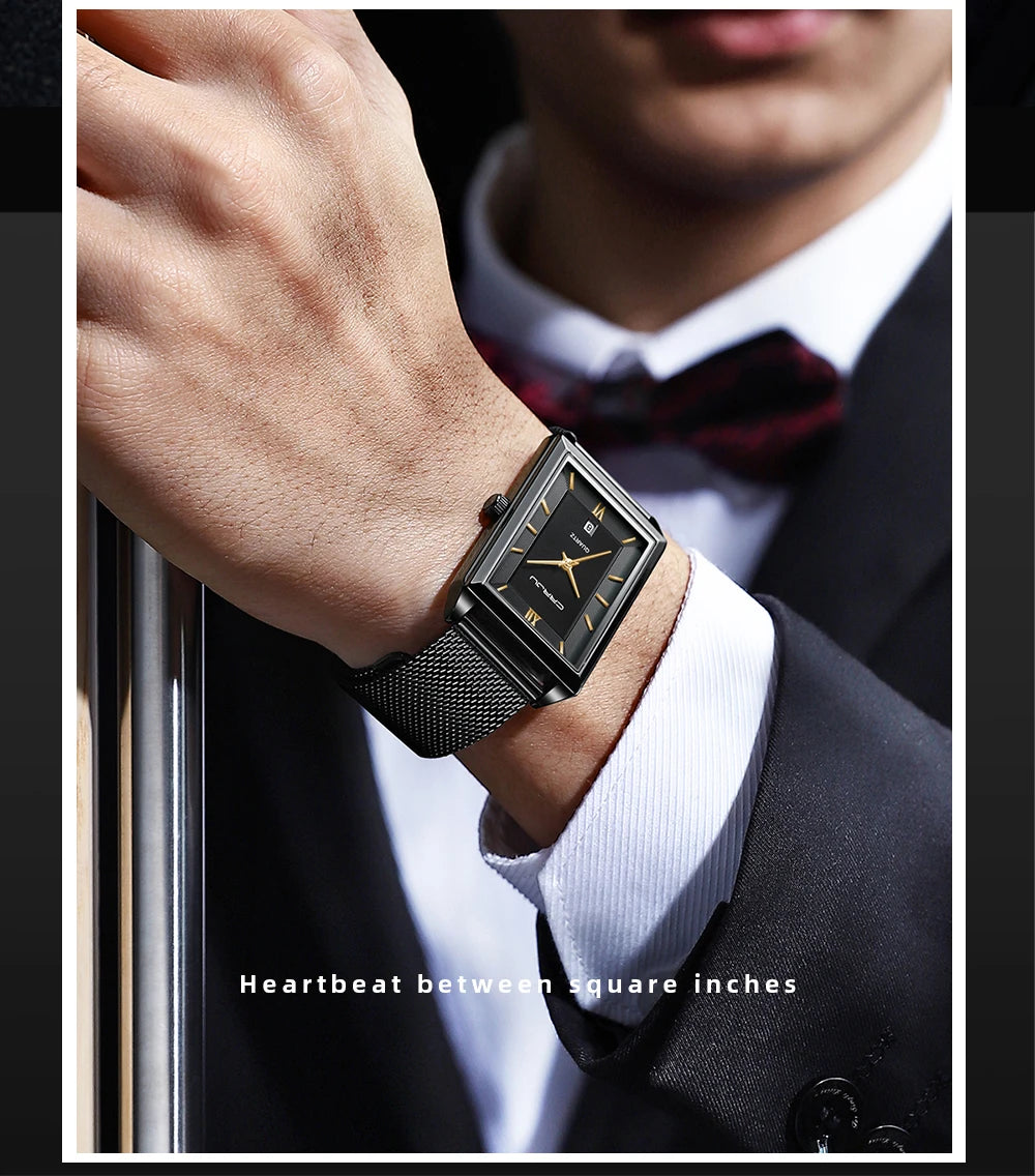 Crrju luxo relógio de ouro masculino quadrado japão quartzo fino malha aço à prova dwaterproof água esportes data automática relógios pulso relogio masculino