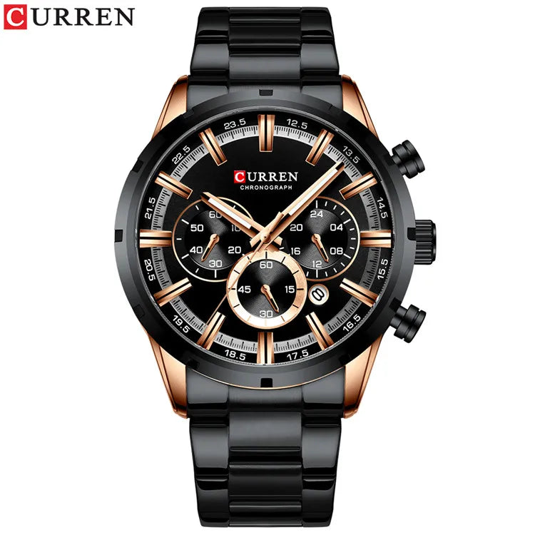CURREN relógio de pulso masculino, relógio azul de aço inoxidável com pulseira data relógios luxuosos à prova d'água para homens de negócios