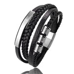 Grânulos de aço inoxidável luxo charme masculino pulseira fecho magnético trançado mutilayer couro embrulho punk pulseiras homem jóias presente
