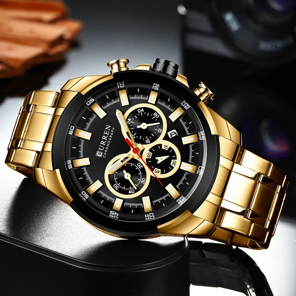 Curren relógios masculinos marca superior grande esporte relógio de luxo militar aço quartzo relógios pulso cronógrafo design ouro relógio masculino