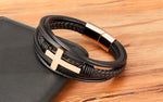 Xqni luxo multicolorido cruz design clássico aço inoxidável pulseira de couro masculino 19/21/23cm escolher bonito presentes de natal