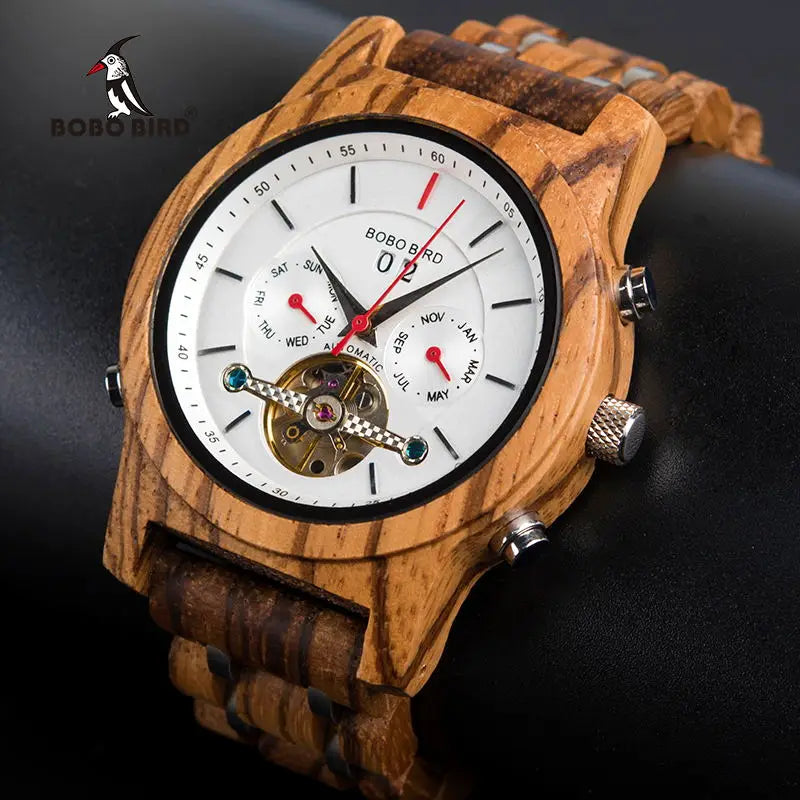 Bobo pássaro relógios mecânicos masculino feminino automático duplo tourbillon relógio de pulso roda balanço metal de madeira relógio relogio