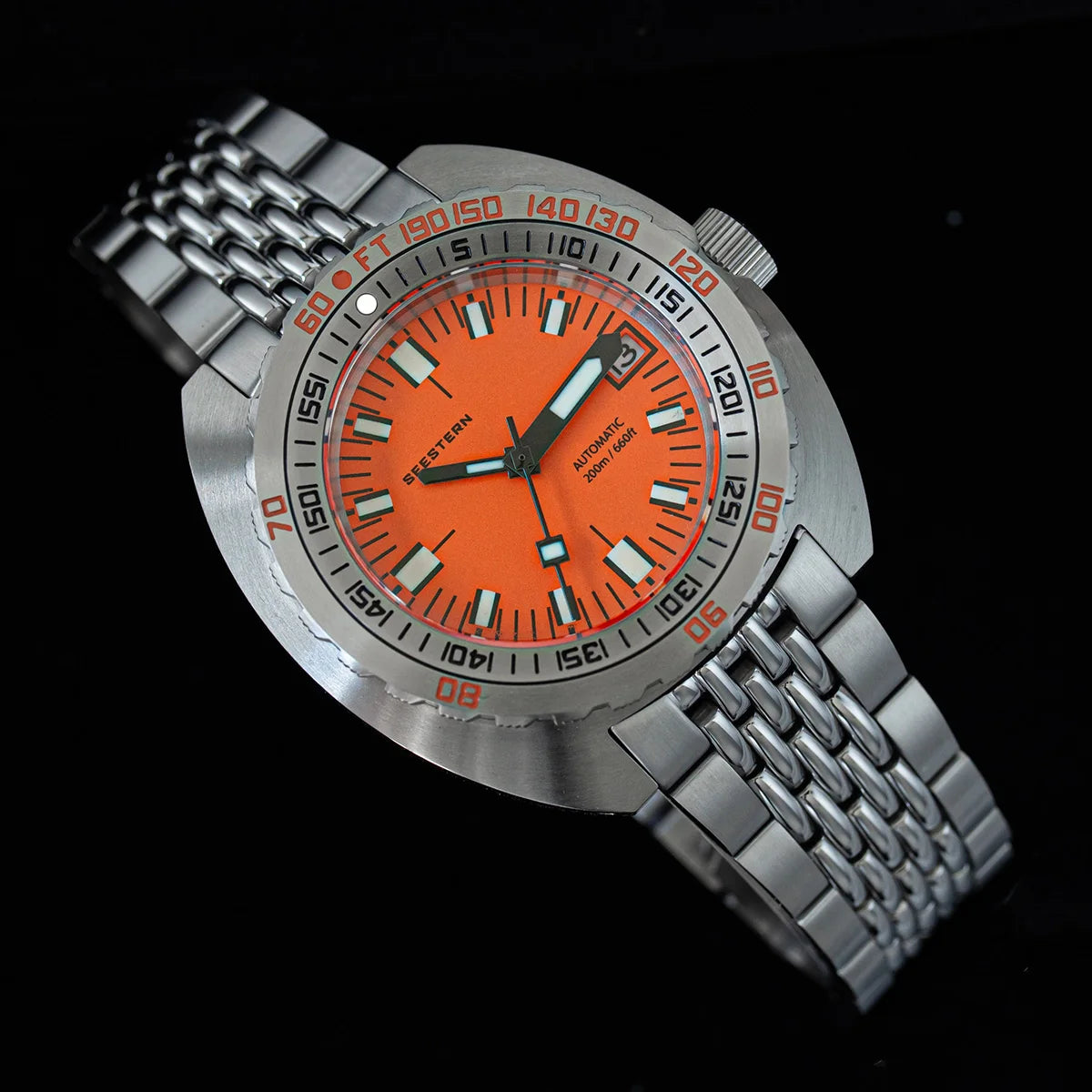 Marca superior mergulhador relógio masculino sub300t automático mecânico vidro de safira luminosa data 200m volta pulseira seestern relógio de pulso retro