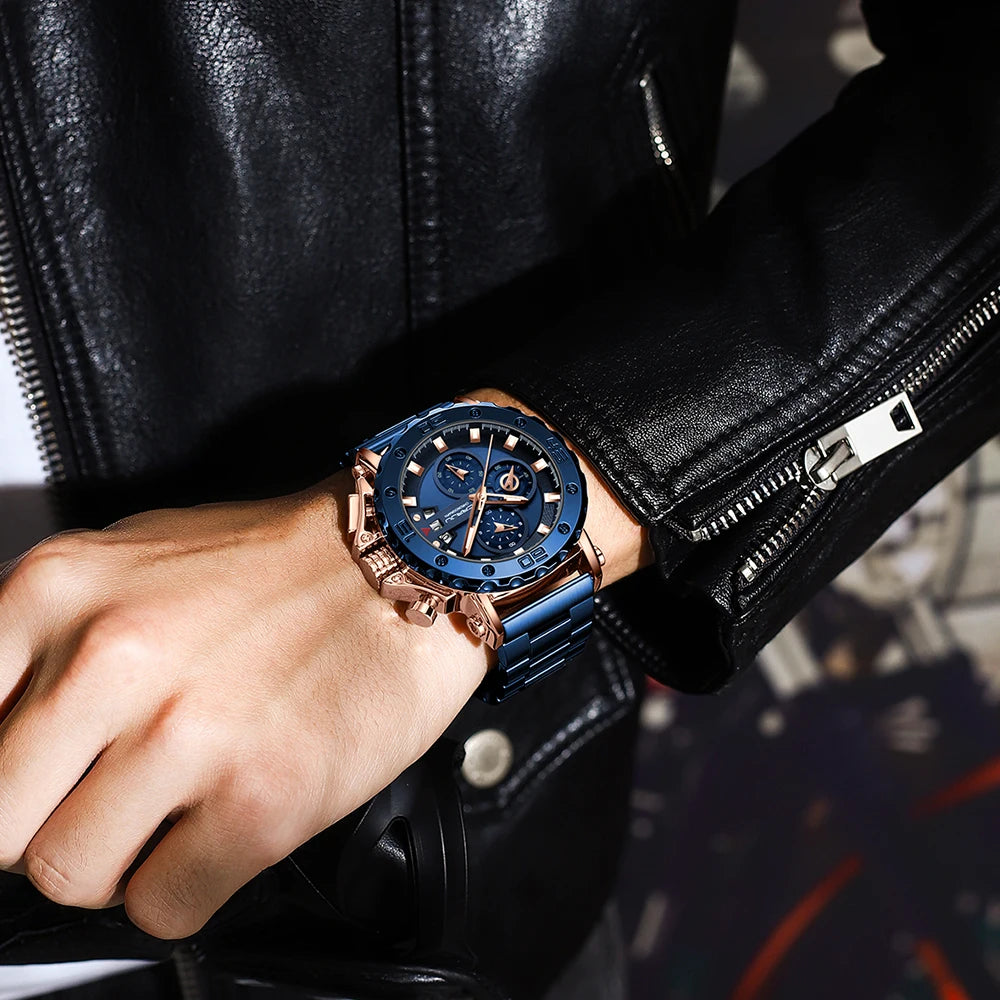 Relogio masculino crrju esporte cronógrafo relógios masculinos marca superior de luxo aço completo relógio quartzo à prova dwaterproof água grande dial relógio masculino