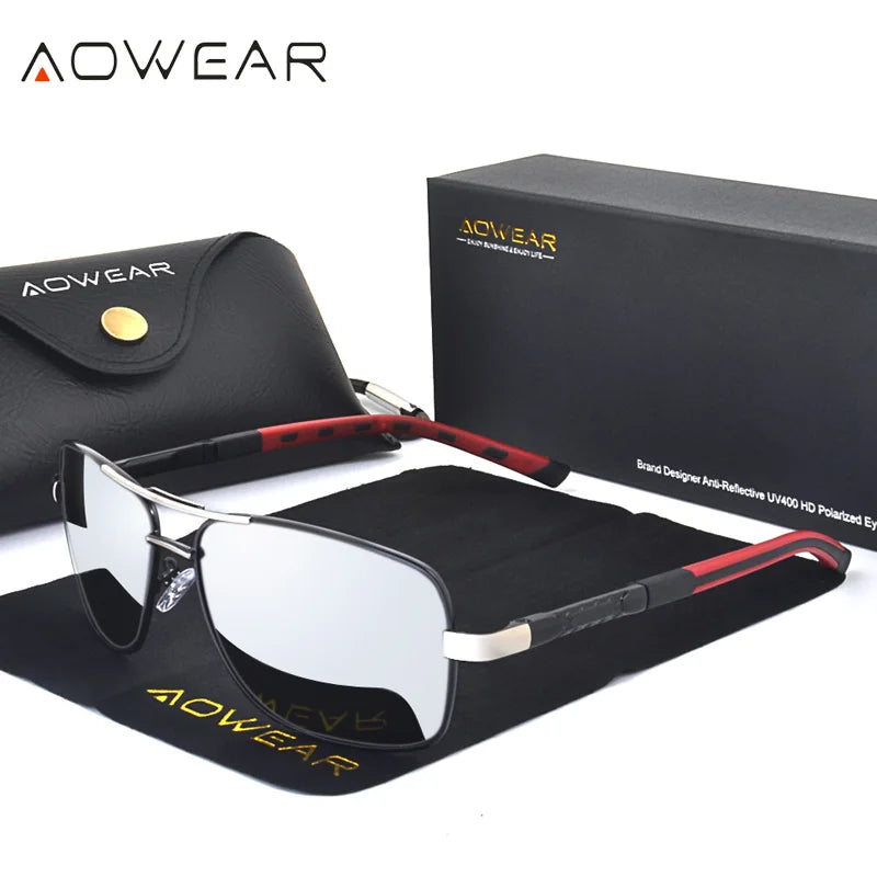 AOWEAR-Óculos de sol quadrados luxuosos para homens e mulheres, óculos de sol retrô polarizados, tons vintage, óculos com estojo
