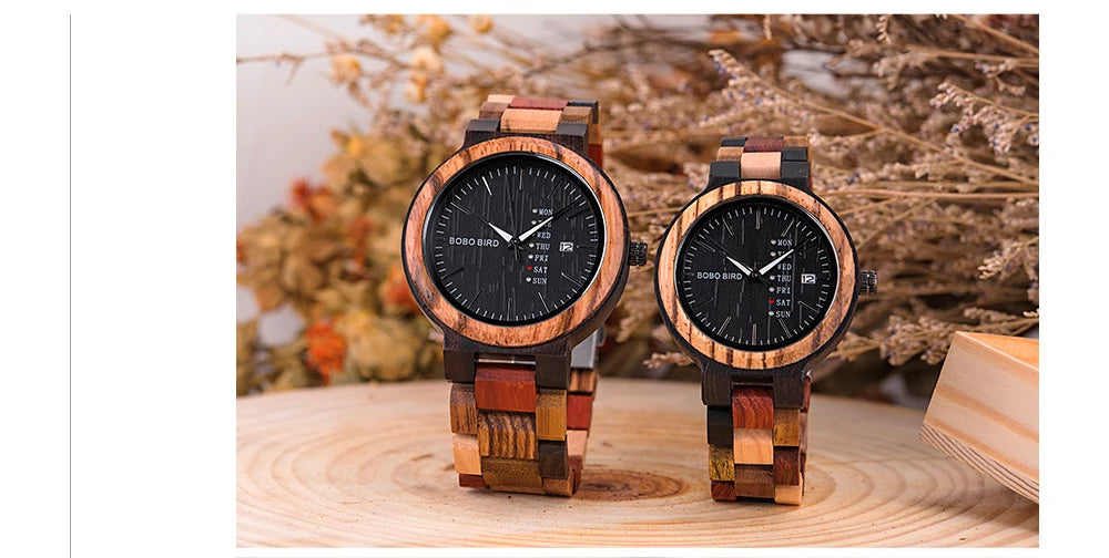 Relógio de pulso zegarek bobo bird para homens e mulheres, relógio de quartzo com pulseira de madeira colorida