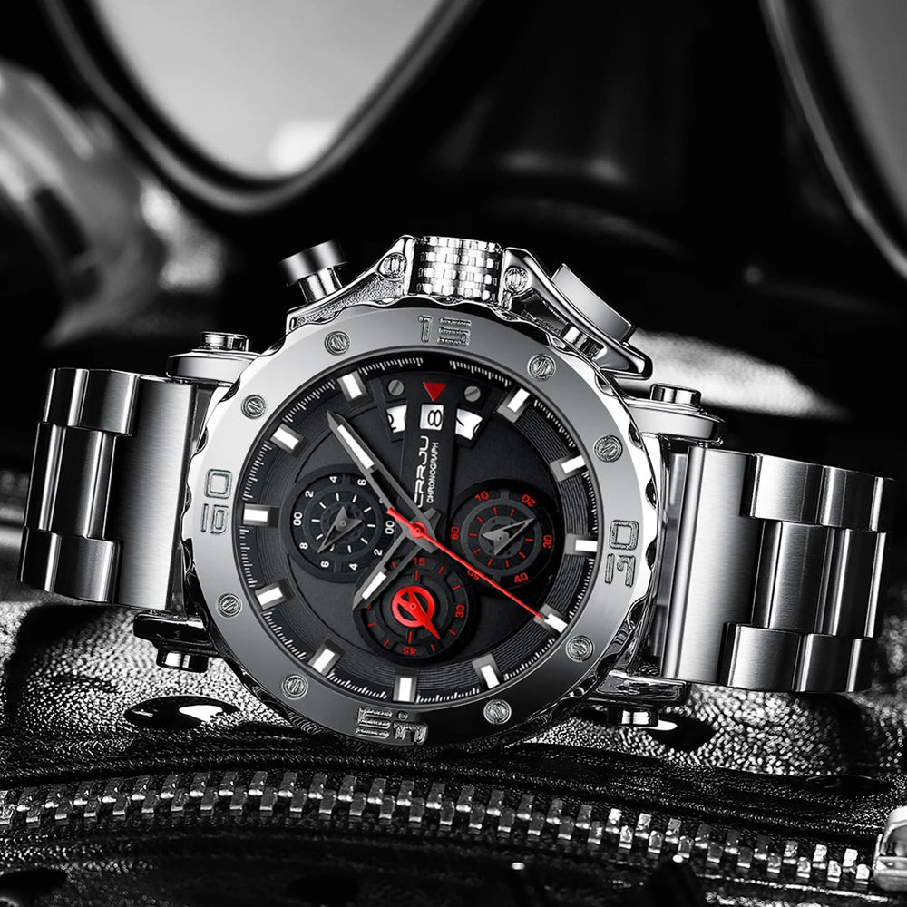 Relogio masculino crrju esporte cronógrafo relógios masculinos marca superior de luxo aço completo relógio quartzo à prova dwaterproof água grande dial relógio masculino
