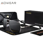 Aowear aviação polarizada óculos de sol dos homens de alumínio espelho de condução óculos de sol masculino marca designer retro acessórios gafas