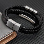 Grânulos de aço inoxidável luxo charme masculino pulseira fecho magnético trançado mutilayer couro embrulho punk pulseiras homem jóias presente