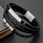 Grânulos de aço inoxidável luxo charme masculino pulseira fecho magnético trançado mutilayer couro embrulho punk pulseiras homem jóias presente