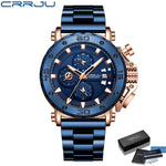 Relogio masculino crrju esporte cronógrafo relógios masculinos marca superior de luxo aço completo relógio quartzo à prova dwaterproof água grande dial relógio masculino