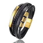 Grânulos de aço inoxidável luxo charme masculino pulseira fecho magnético trançado mutilayer couro embrulho punk pulseiras homem jóias presente