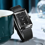 Crrju luxo relógio de ouro masculino quadrado japão quartzo fino malha aço à prova dwaterproof água esportes data automática relógios pulso relogio masculino