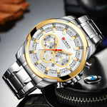 Curren relógios masculinos marca superior grande esporte relógio de luxo militar aço quartzo relógios pulso cronógrafo design ouro relógio masculino