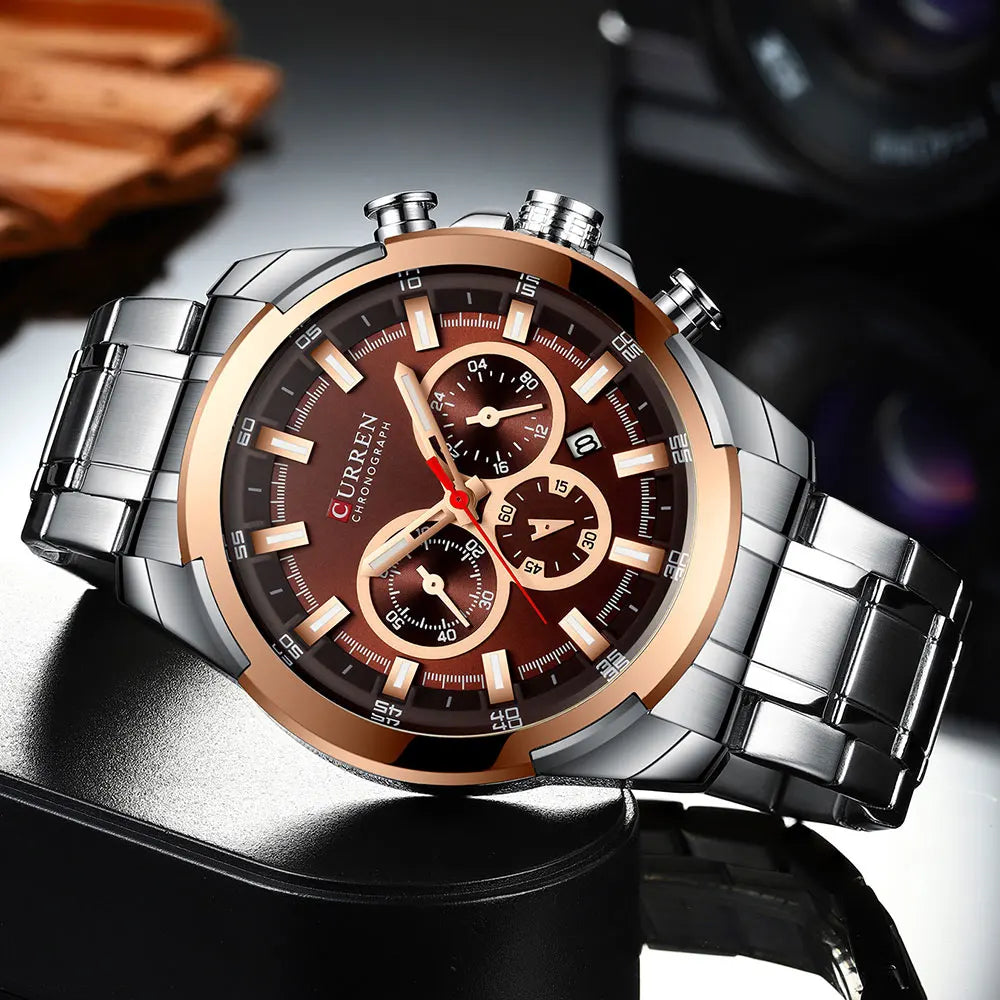 Curren relógios masculinos marca superior grande esporte relógio de luxo militar aço quartzo relógios pulso cronógrafo design ouro relógio masculino
