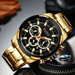 Curren relógios masculinos marca superior grande esporte relógio de luxo militar aço quartzo relógios pulso cronógrafo design ouro relógio masculino