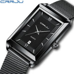 Crrju luxo relógio de ouro masculino quadrado japão quartzo fino malha aço à prova dwaterproof água esportes data automática relógios pulso relogio masculino