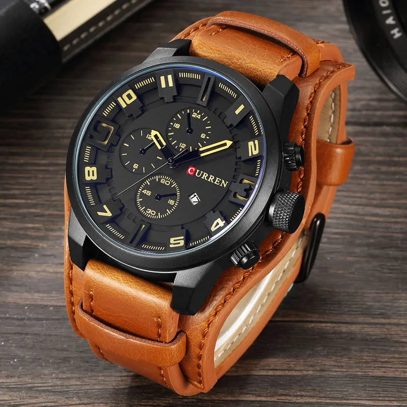 Novos relógios curren marca de luxo relógio masculino pulseira de couro moda quartzo-relógio casual esportes relógio de pulso data relojes 8225