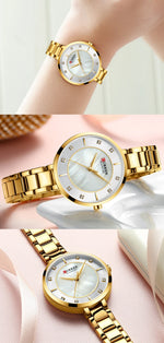 Curren mulher relógios rosa ouro marca superior relógio de luxo feminino quartzo à prova dwaterproof água relógio de pulso senhoras meninas relógios