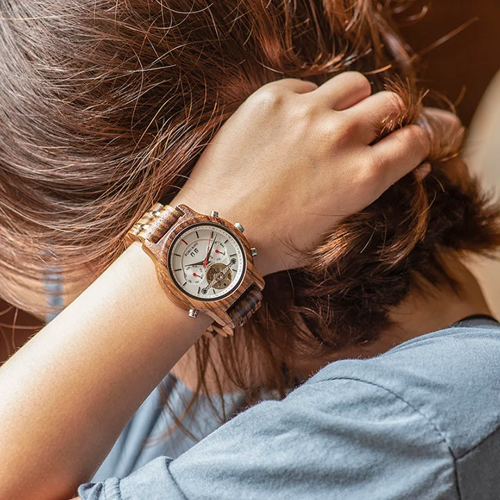 Bobo pássaro relógios mecânicos masculino feminino automático duplo tourbillon relógio de pulso roda balanço metal de madeira relógio relogio
