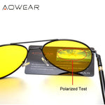 Aowear hd óculos de visão noturna homem polarizado amarelo noite condução aviação óculos de sol marca designer motorista carro óculos