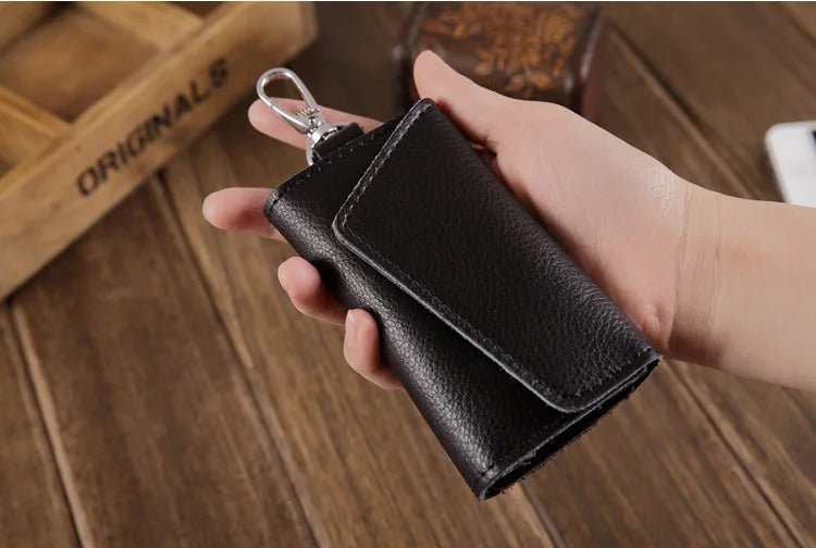 Chaveiro de couro genuíno das mulheres dos homens titular chave organizador bolsa vaca divisão chave do carro carteira governanta caso chave mini saco cartão