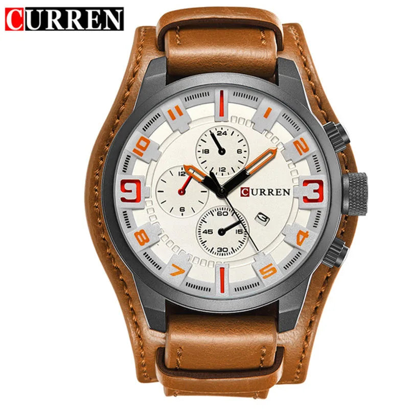 Novos relógios curren marca de luxo relógio masculino pulseira de couro moda quartzo-relógio casual esportes relógio de pulso data relojes 8225