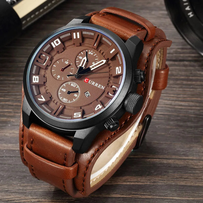 Novos relógios curren marca de luxo relógio masculino pulseira de couro moda quartzo-relógio casual esportes relógio de pulso data relojes 8225