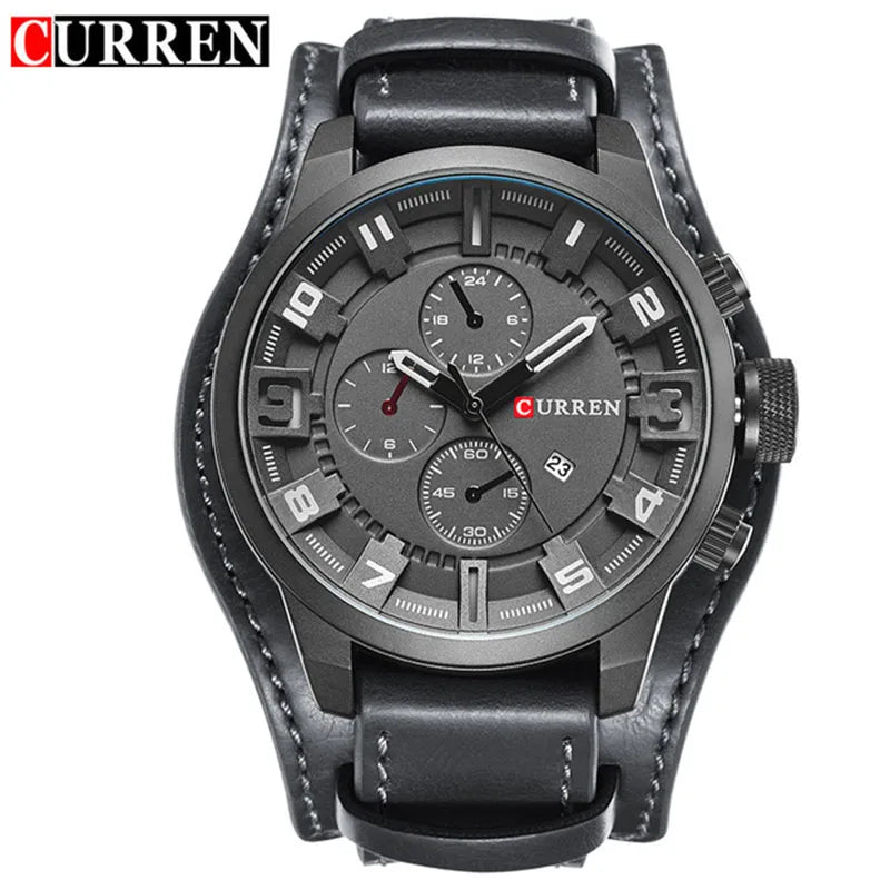 Novos relógios curren marca de luxo relógio masculino pulseira de couro moda quartzo-relógio casual esportes relógio de pulso data relojes 8225