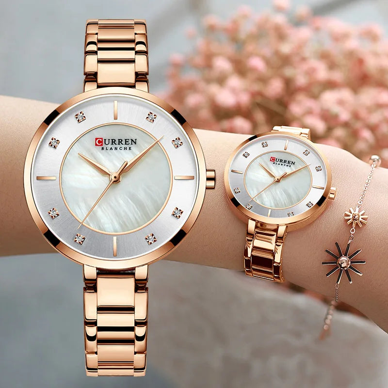 Curren mulher relógios rosa ouro marca superior relógio de luxo feminino quartzo à prova dwaterproof água relógio de pulso senhoras meninas relógios
