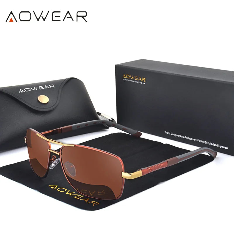 AOWEAR-Óculos de sol quadrados luxuosos para homens e mulheres, óculos de sol retrô polarizados, tons vintage, óculos com estojo