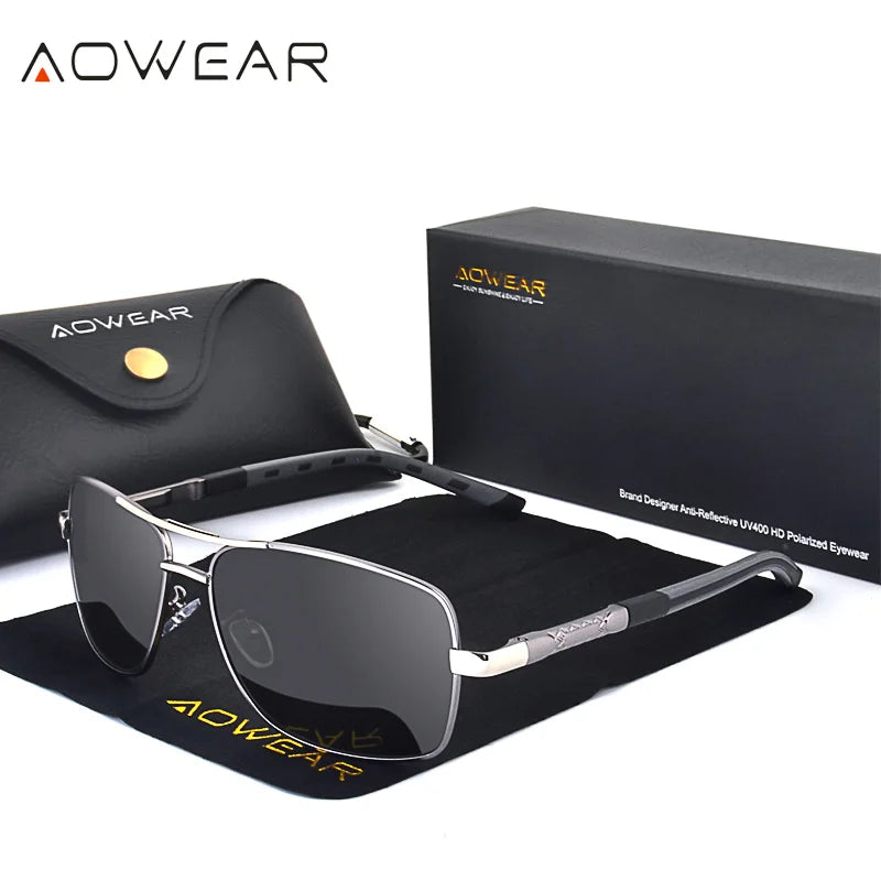AOWEAR-Óculos de sol quadrados luxuosos para homens e mulheres, óculos de sol retrô polarizados, tons vintage, óculos com estojo
