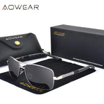 AOWEAR-Óculos de sol quadrados luxuosos para homens e mulheres, óculos de sol retrô polarizados, tons vintage, óculos com estojo