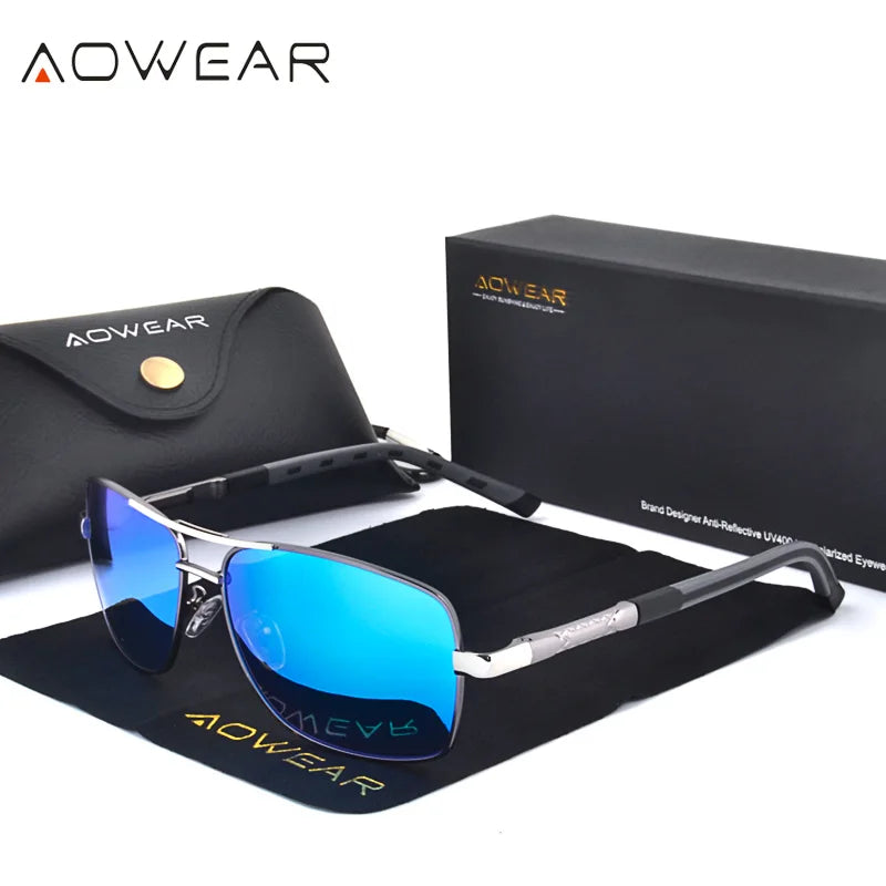 AOWEAR-Óculos de sol quadrados luxuosos para homens e mulheres, óculos de sol retrô polarizados, tons vintage, óculos com estojo