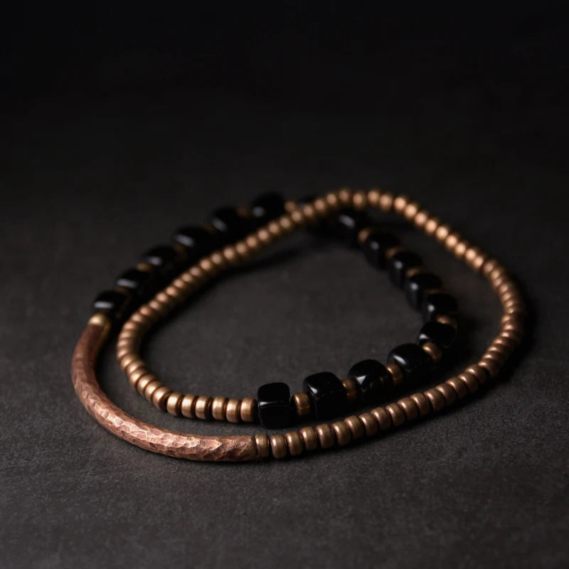 Pulseira de cobre puro martelado artesanal, vintage, artificial, oxidado, estilo rock, metal, unissex, joias para homens e mulheres
