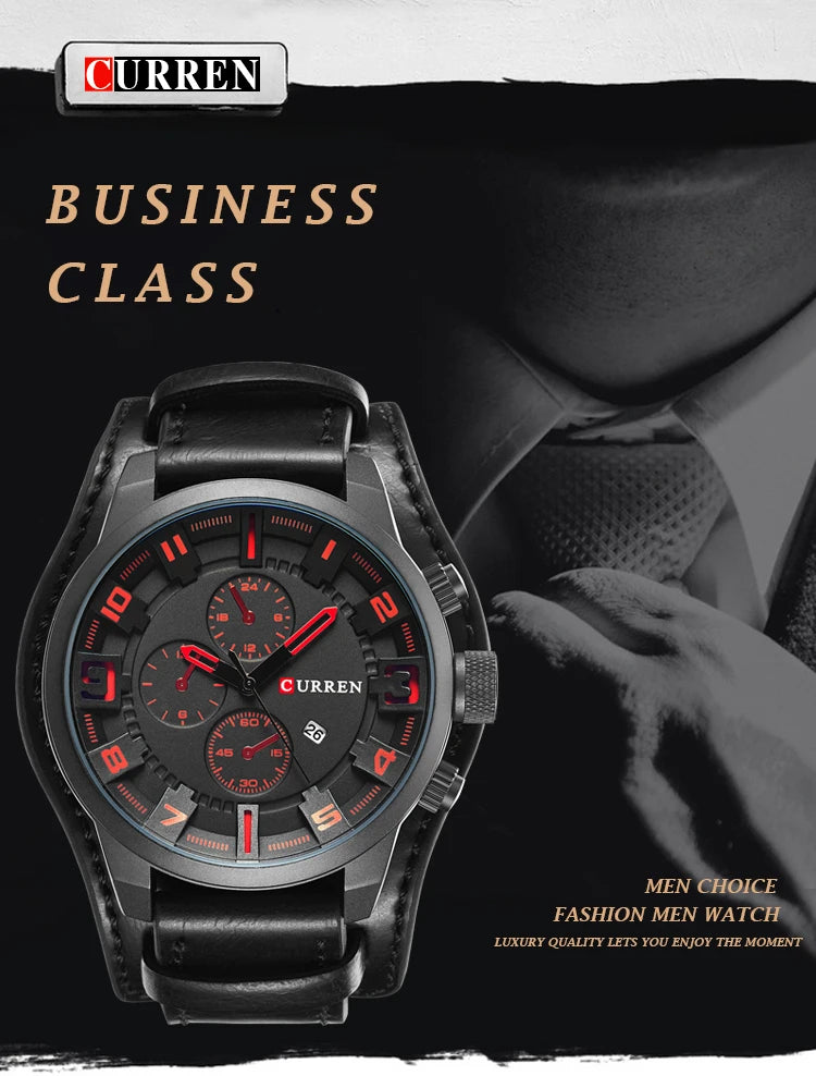 Novos relógios curren marca de luxo relógio masculino pulseira de couro moda quartzo-relógio casual esportes relógio de pulso data relojes 8225
