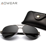 Aowear aviação polarizada óculos de sol dos homens de alumínio espelho de condução óculos de sol masculino marca designer retro acessórios gafas