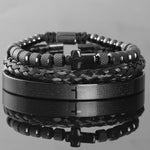 Conjunto de braceletes cruzados em aço inoxidável para homens, escultura em escrituras espanholas, jóias de luxo, Hip Hop, aberto, marca