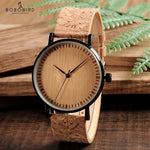 Bobo bird relógios masculinos, relógio de pulso de quartzo de madeira com pulseira de couro genuíno com caixa de papel, relógios masculinos