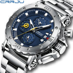 Relogio masculino crrju esporte cronógrafo relógios masculinos marca superior de luxo aço completo relógio quartzo à prova dwaterproof água grande dial relógio masculino