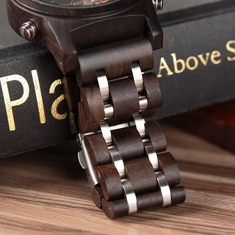 Bobo pássaro relógios mecânicos masculino feminino automático duplo tourbillon relógio de pulso roda balanço metal de madeira relógio relogio