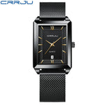 Crrju luxo relógio de ouro masculino quadrado japão quartzo fino malha aço à prova dwaterproof água esportes data automática relógios pulso relogio masculino
