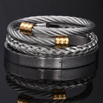 Conjunto de braceletes cruzados em aço inoxidável para homens, escultura em escrituras espanholas, jóias de luxo, Hip Hop, aberto, marca