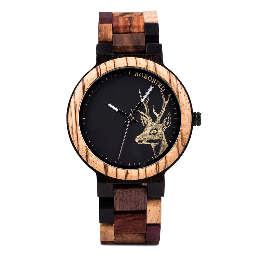 Relógio de pulso zegarek bobo bird para homens e mulheres, relógio de quartzo com pulseira de madeira colorida