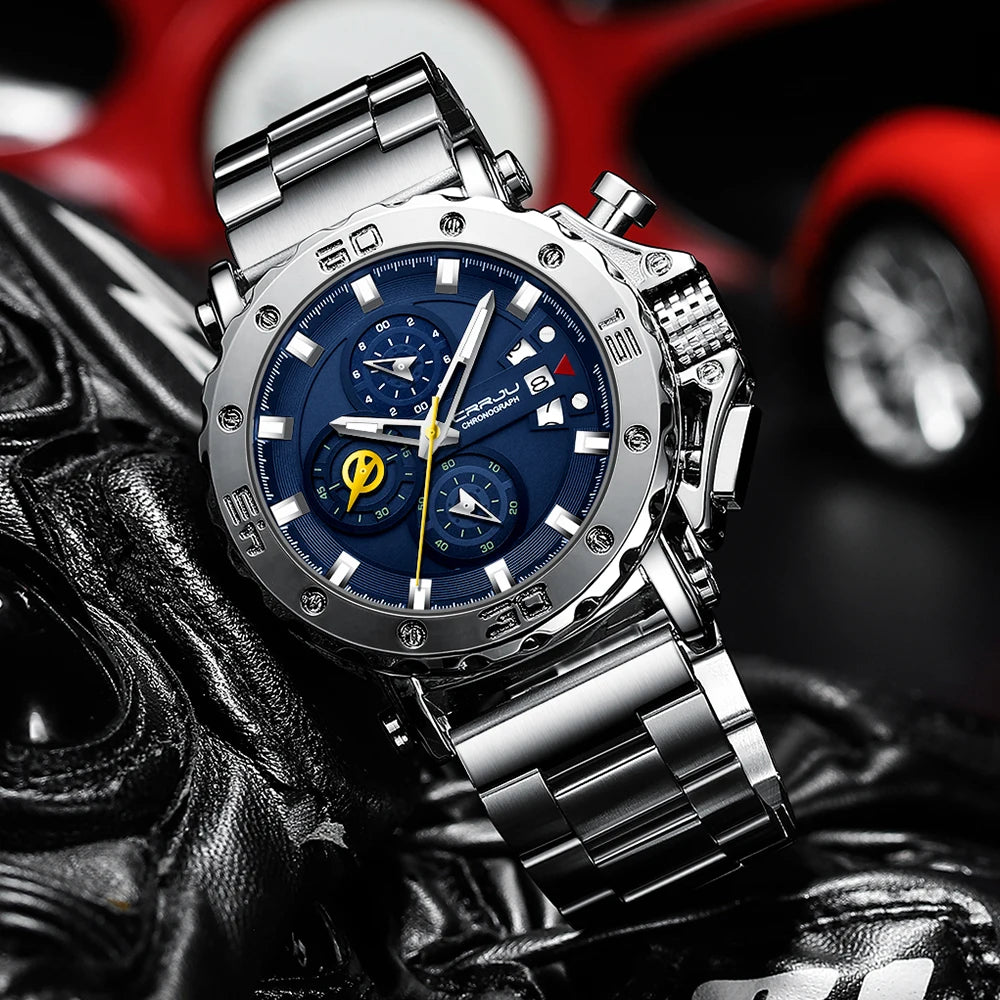 Relogio masculino crrju esporte cronógrafo relógios masculinos marca superior de luxo aço completo relógio quartzo à prova dwaterproof água grande dial relógio masculino